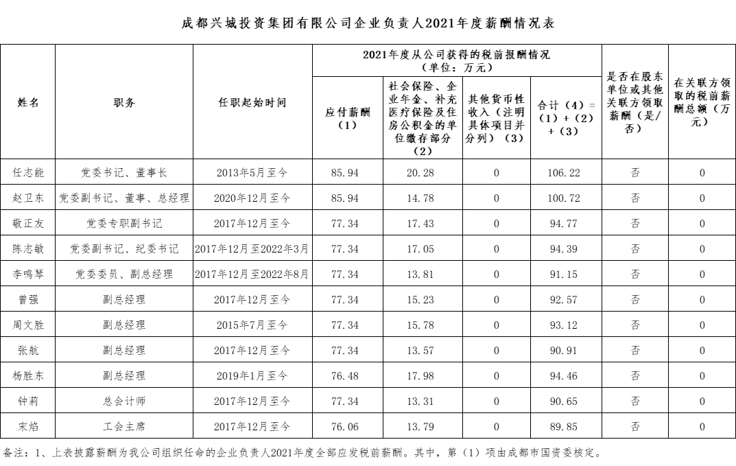 星空在线注册企业负责人2021年度薪酬情况表