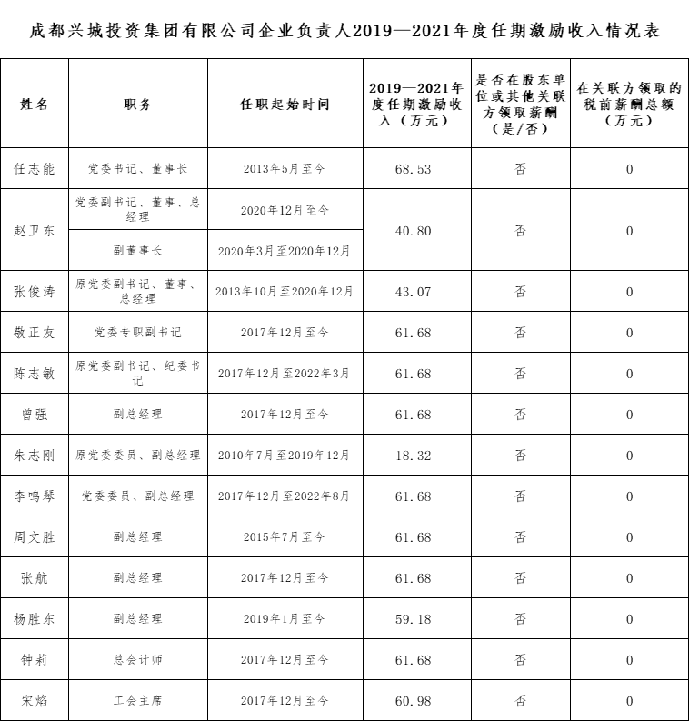 星空在线注册企业负责人2019—2021年度任期激励收入情况表